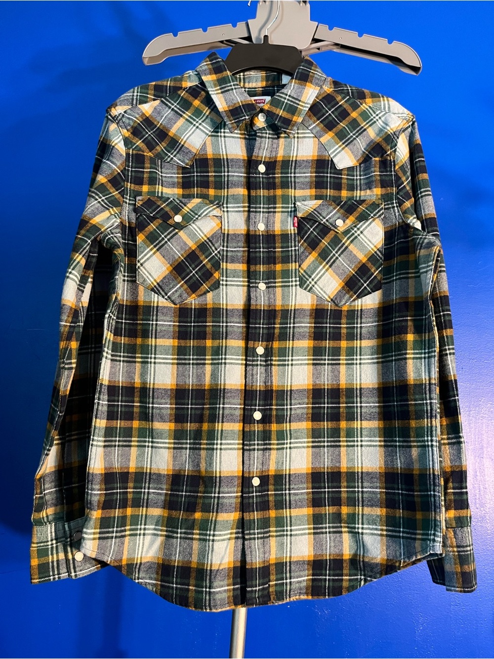 Levi's Green, Yellow & White Plaid Button-Down Shirt